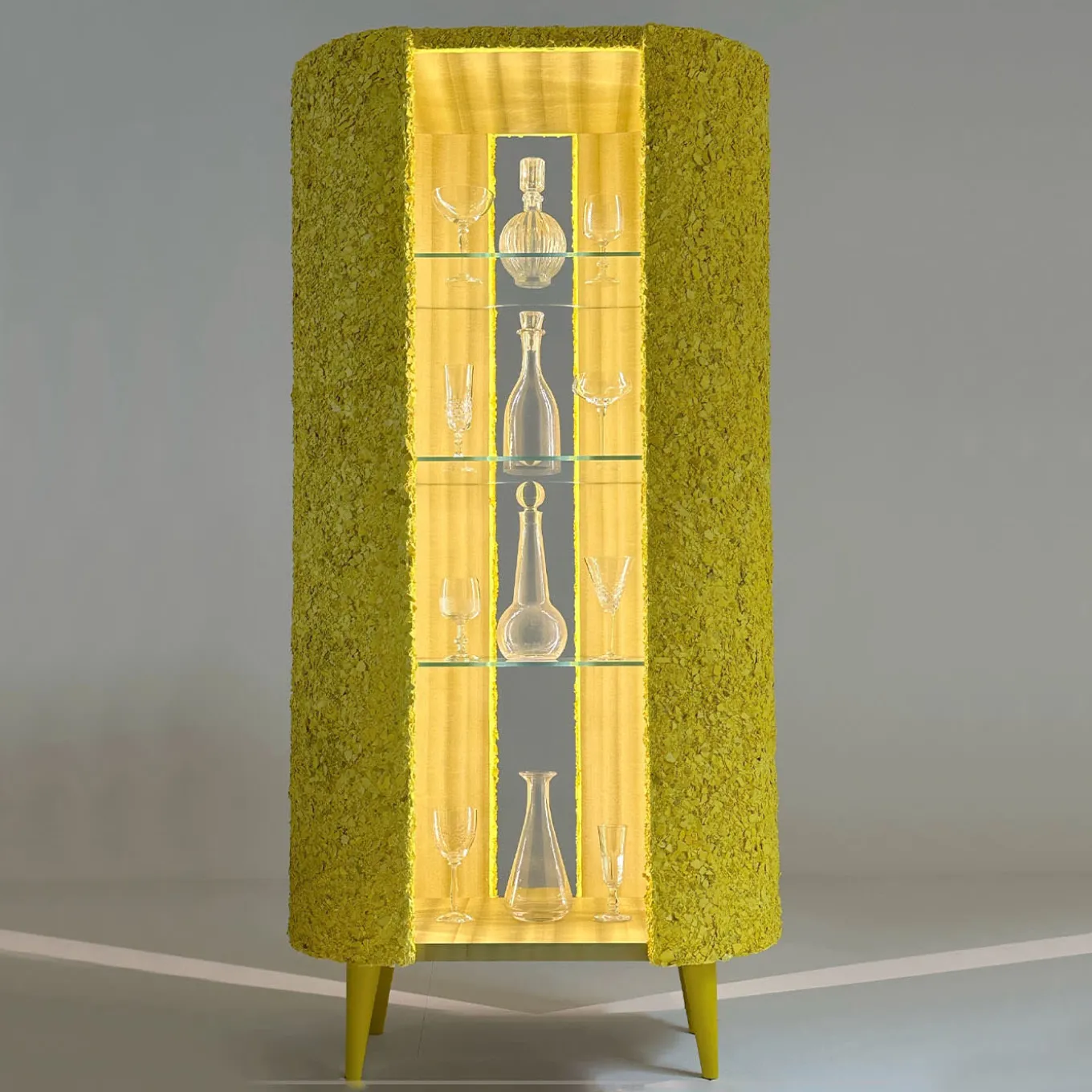 Iconic Yellow Wood & Glass Open Cabinet