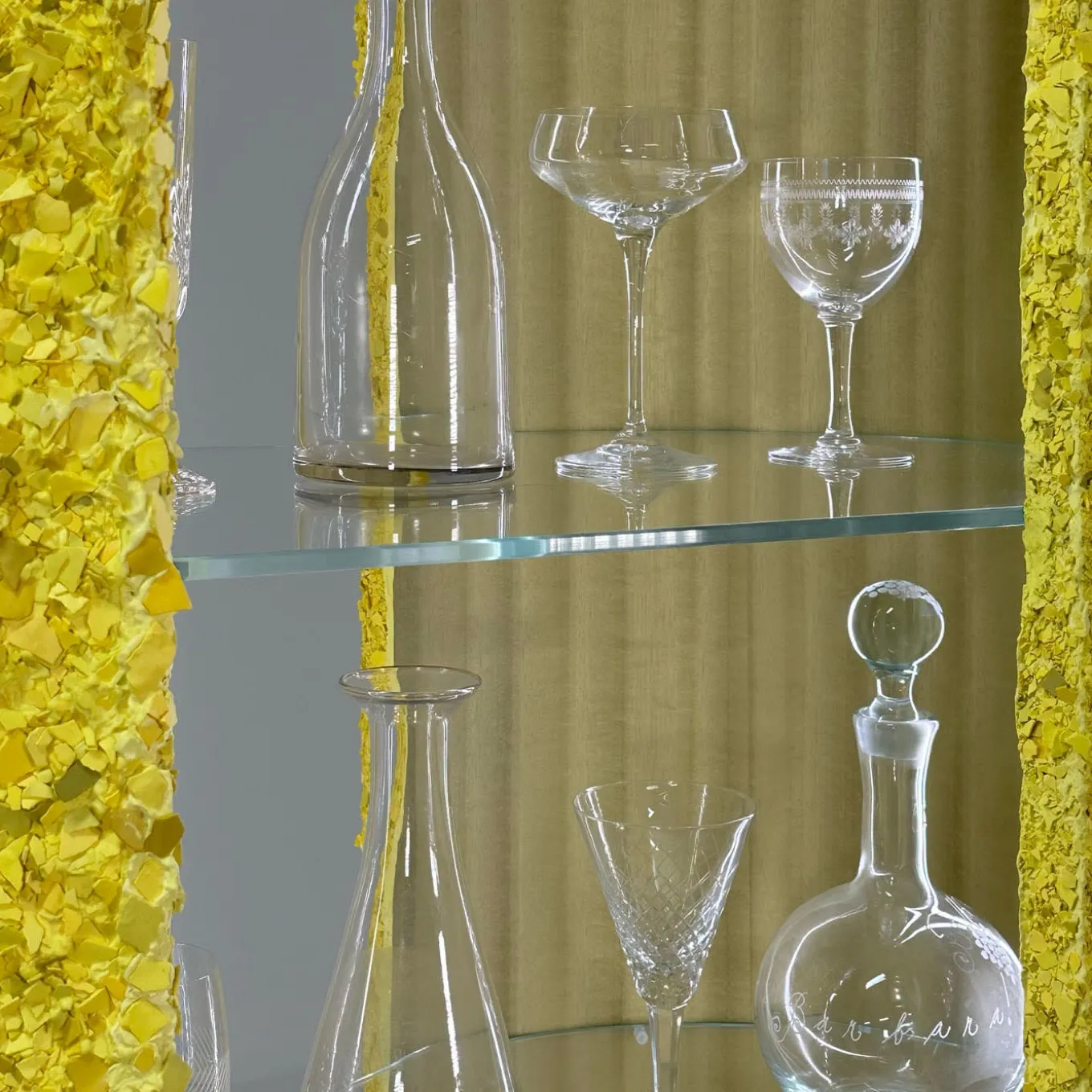 Iconic Yellow Wood & Glass Open Cabinet