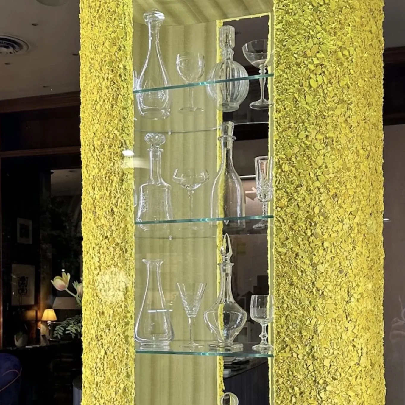 Iconic Yellow Wood & Glass Open Cabinet