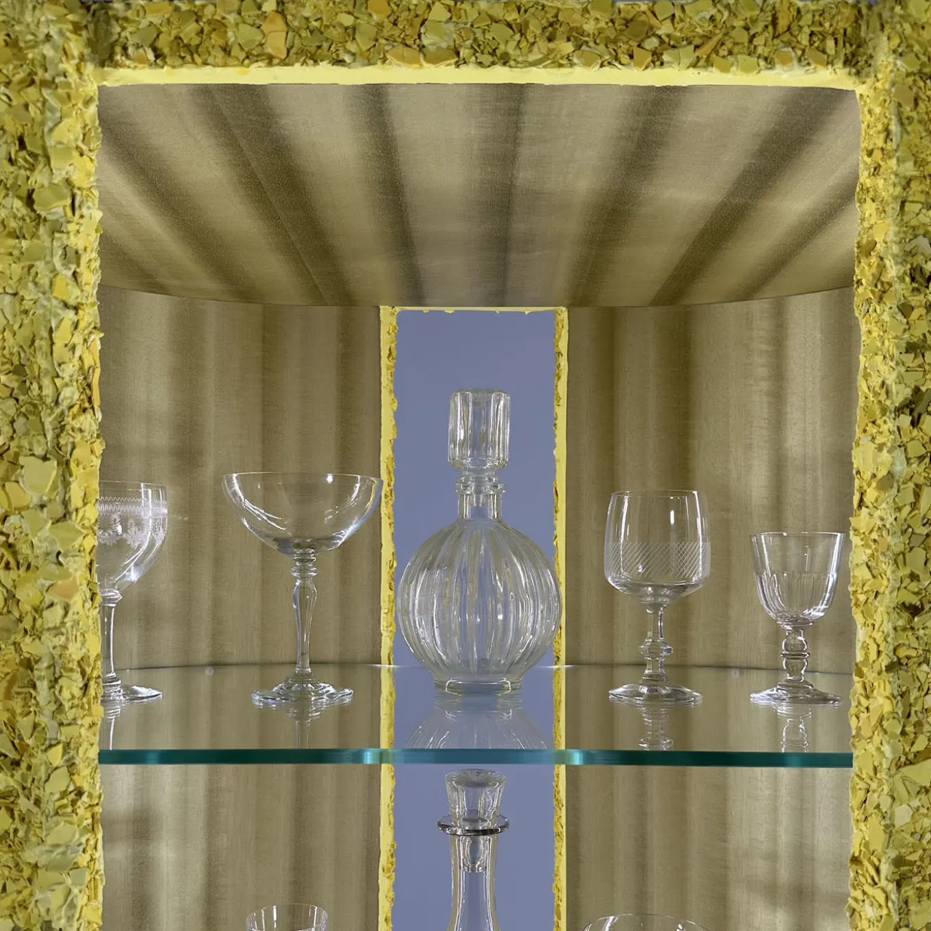 Iconic Yellow Wood & Glass Open Cabinet