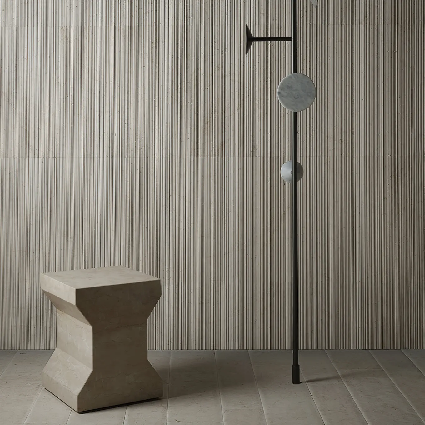 Ikona Stool in Rosa Perlino Marble by Elisa Ossino