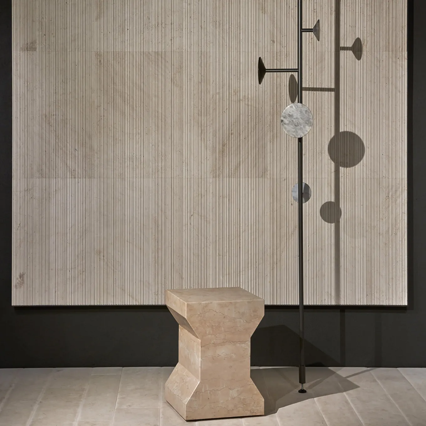 Ikona Stool in Rosa Perlino Marble by Elisa Ossino