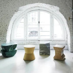 Ikona Stool in Rosa Perlino Marble by Elisa Ossino