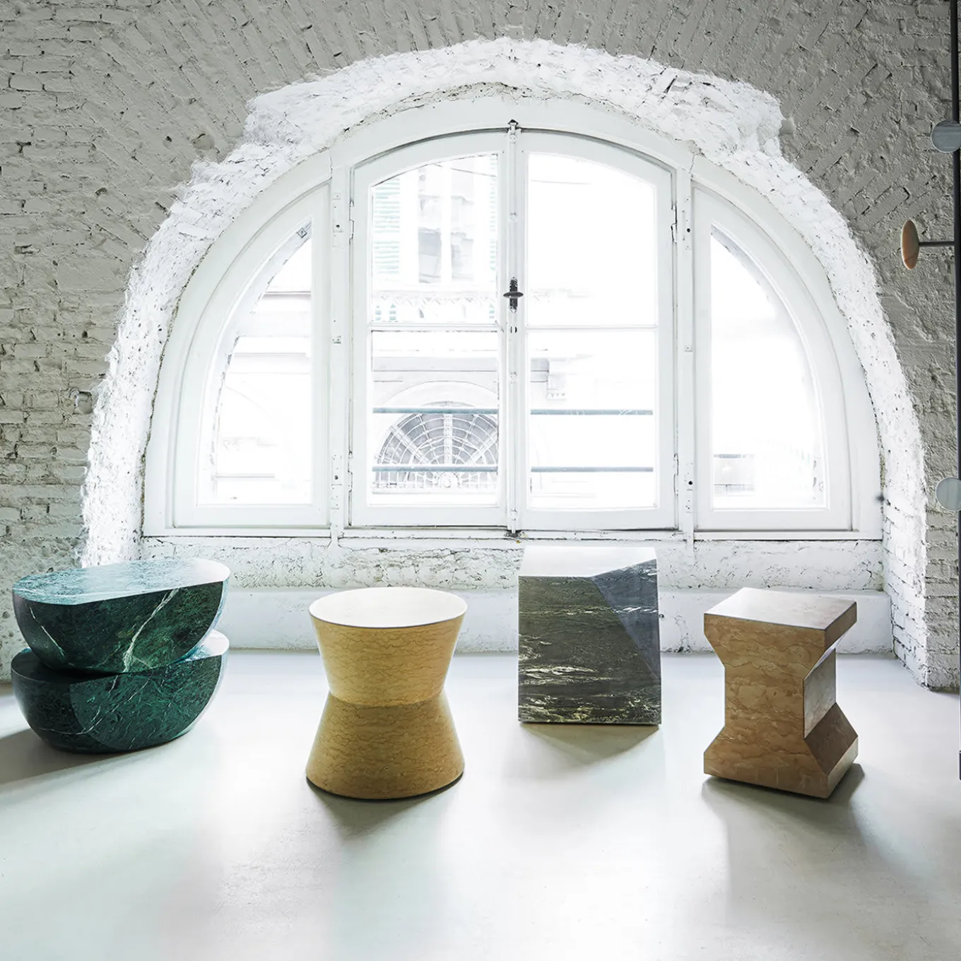 Ikona Stool in Rosa Perlino Marble by Elisa Ossino