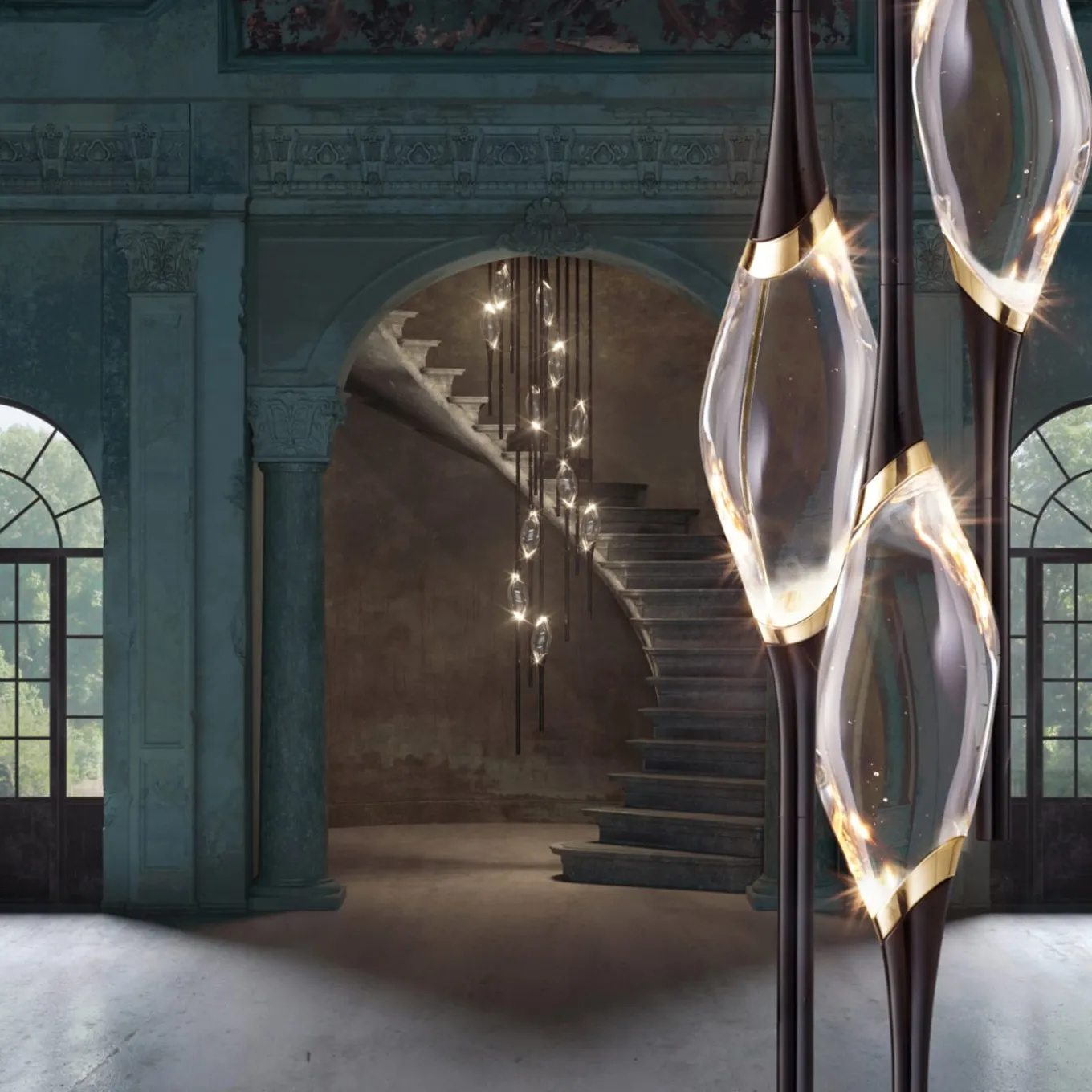 Il Pezzo 12 Cluster 9-pendants Black-Gold Chandelier