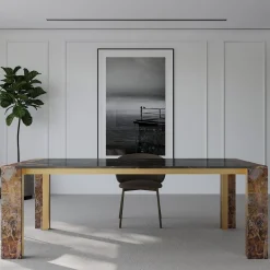 Ilan Sahara Brown Marble Dining Table by Paolo Ciacci