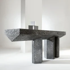 Imperfetto Asymmetrical Three-legged Liquid Metal Tin Console