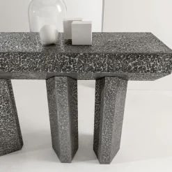 Imperfetto Asymmetrical Three-legged Liquid Metal Tin Console