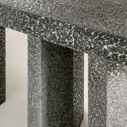 Imperfetto Asymmetrical Three-legged Liquid Metal Tin Console