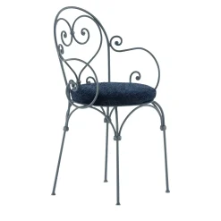 Inbloom Cushioned Slate-Blue Wrought Iron Chair With Armrests