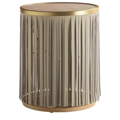 Indian Ash Side Table with Gray Leather Fringe