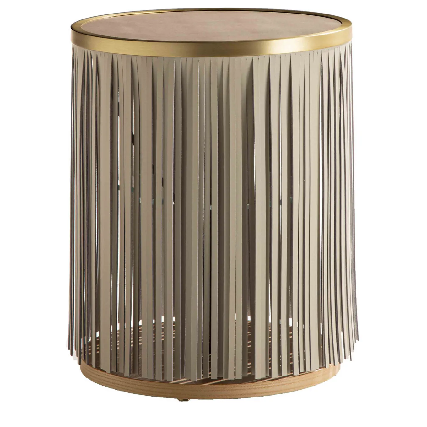 Indian Ash Side Table with Gray Leather Fringe