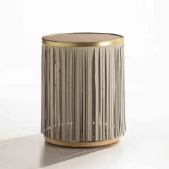 Indian Ash Side Table with Gray Leather Fringe