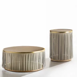 Indian Ash Side Table with Gray Leather Fringe