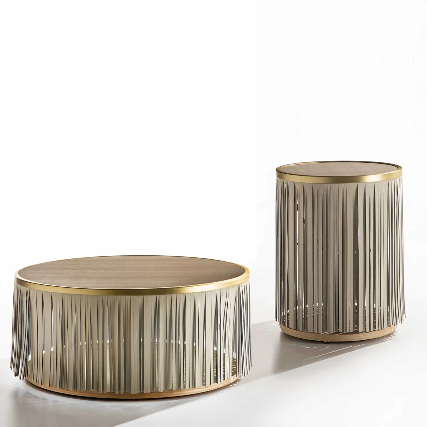 Indian Ash Side Table with Gray Leather Fringe