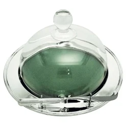 Inglese Round Cheese Tray with Crystal Dome Cover and Knife
