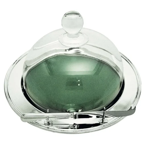 Inglese Round Cheese Tray with Crystal Dome Cover and Knife
