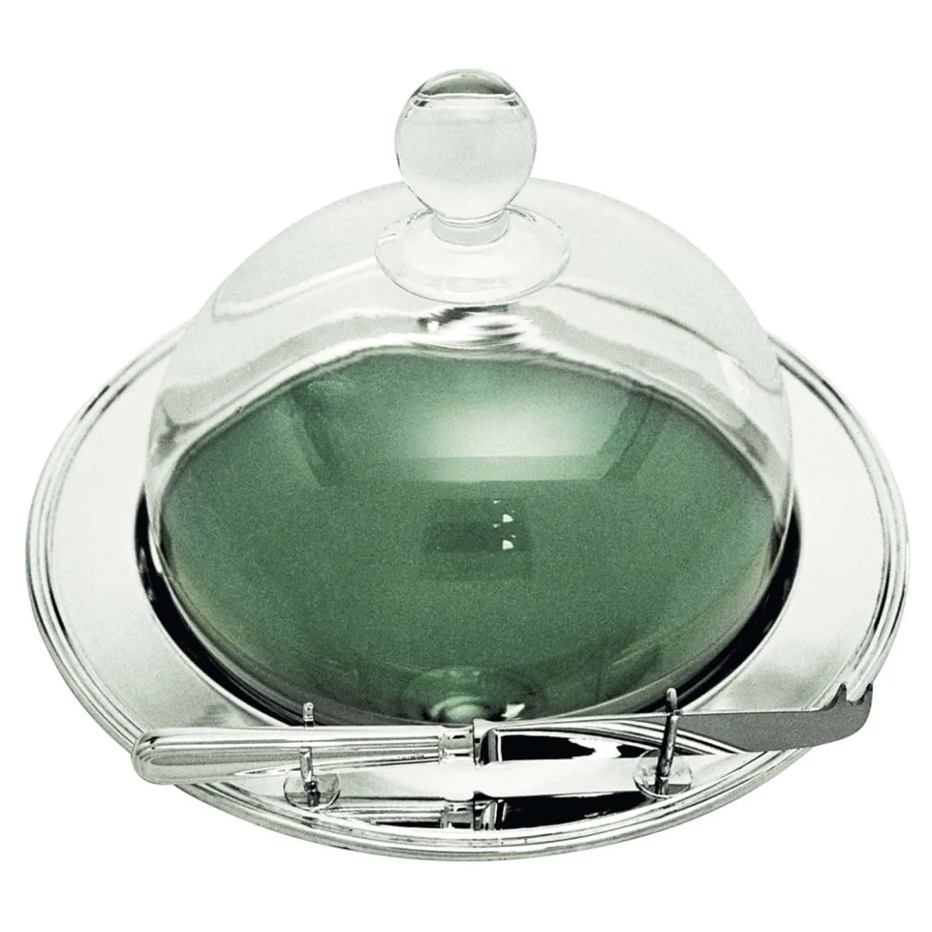 Inglese Round Cheese Tray with Crystal Dome Cover and Knife
