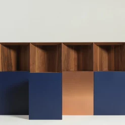 Intarsio Walnut Desk with Triangular Stools