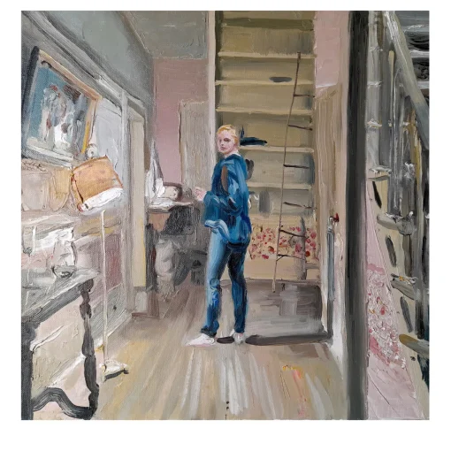 Interno con scala Oil on Linen Painting