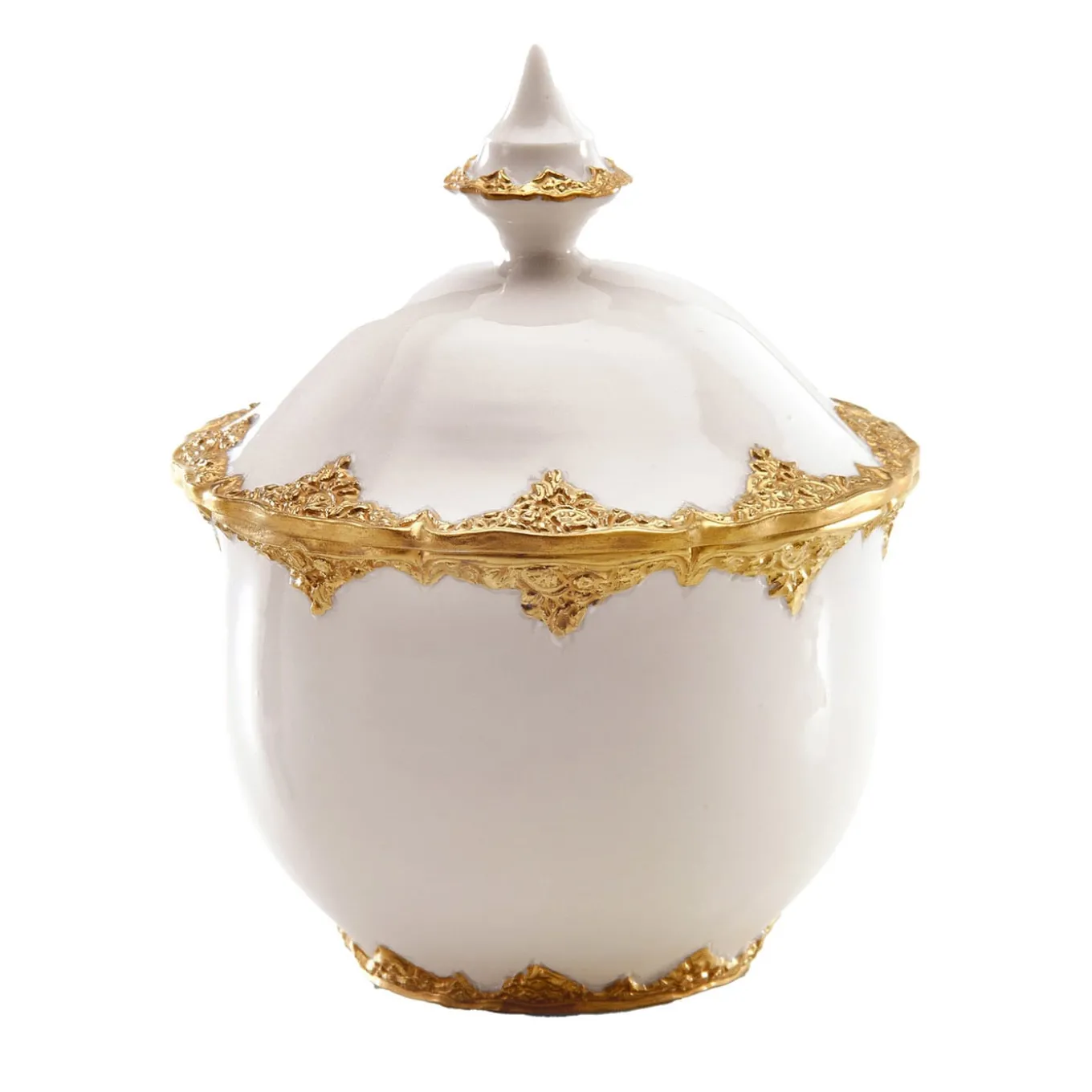 Irene White & Gold Sugar Bowl with Lid