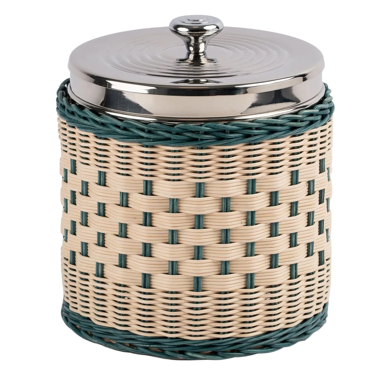 Iris Blue and Natural Wicker Box with Stainless Steel Ice Container