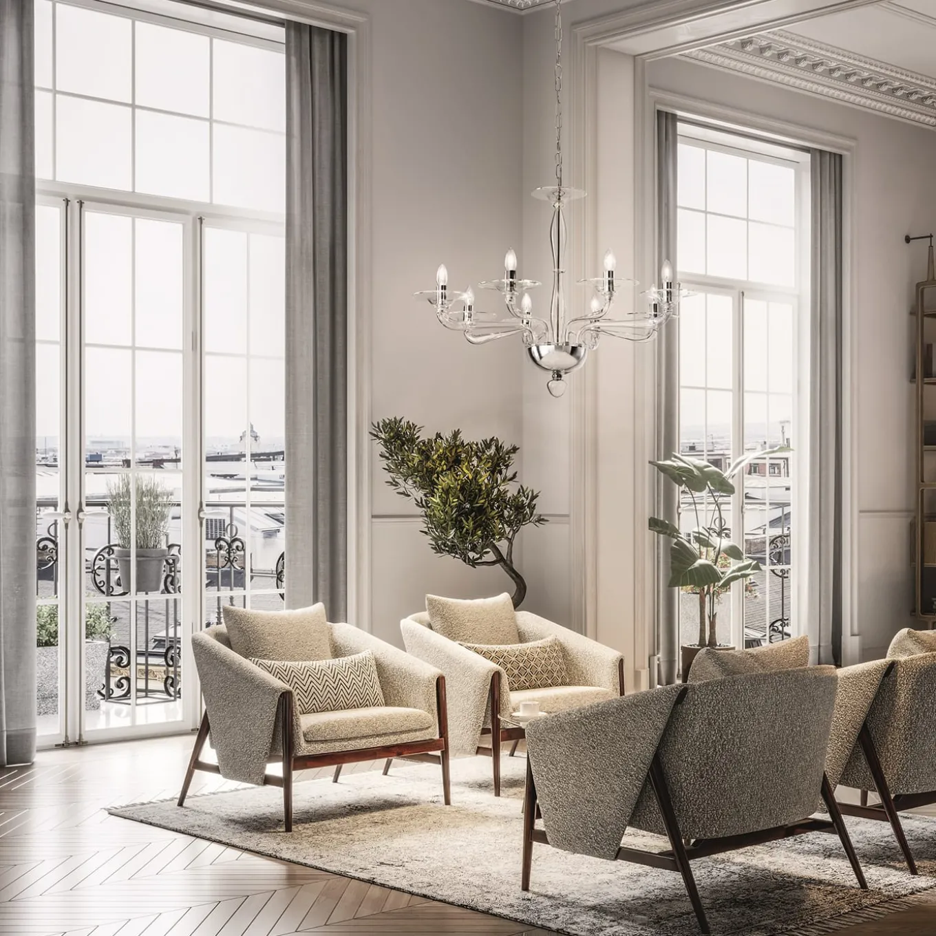 Isabel 8-Light Clear Mouth-Blown Glass & Chromed Metal Chandelier