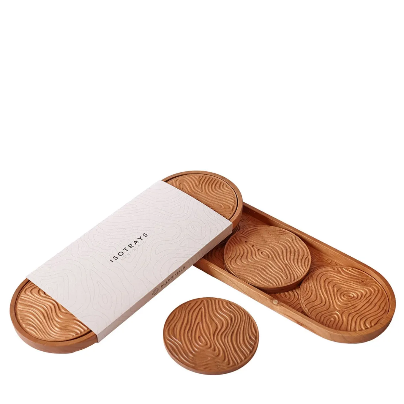 Isotrays Mont Blanc Topographic Set of 6 Cherry Wood Coasters