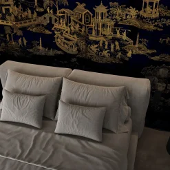 Japanese Toile yellow and black Wallpaper