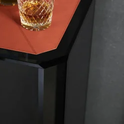 Jean Michel Smoked Grey Glass And Red Leather Console