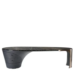 Jet Plane Black Wood And Black Marble Top Writing Desk
