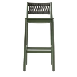 Julie Dark Green Wood Bar Stool With Rope Backrest