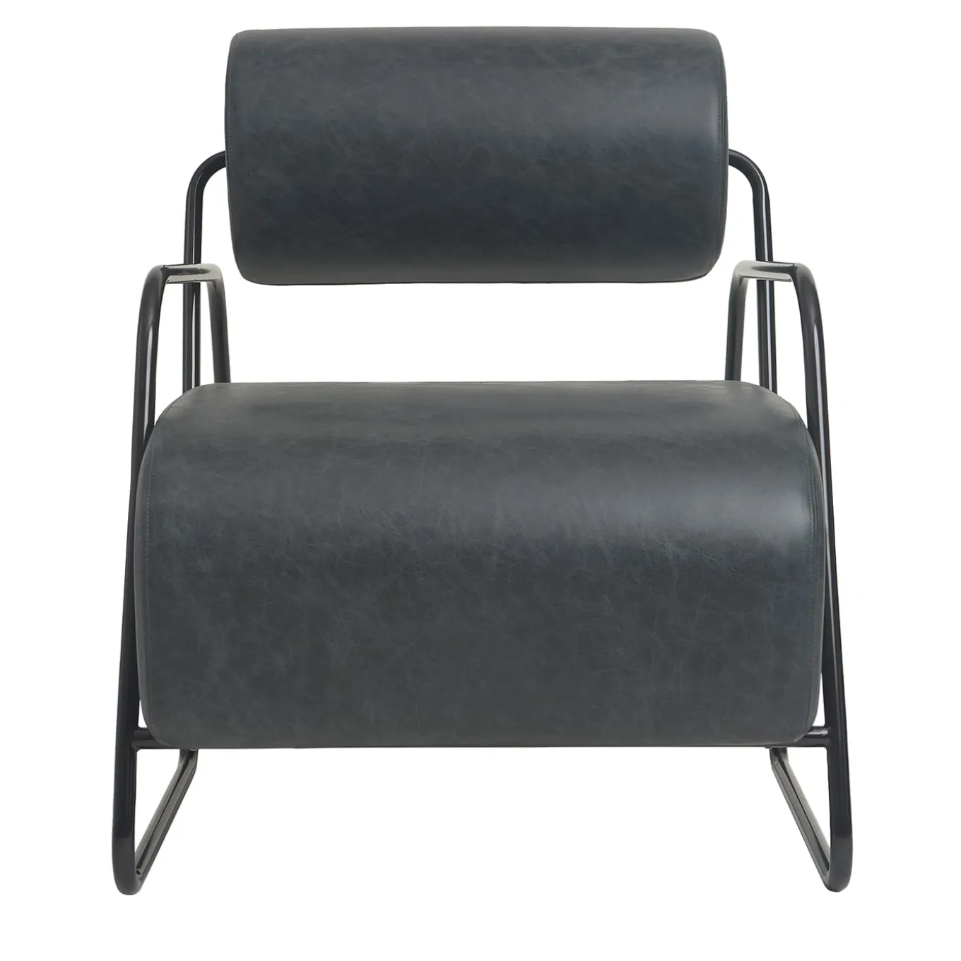 Kate Black Leather Lounge Chair and Pouf