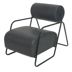 Kate Black Leather Lounge Chair and Pouf