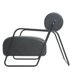 Kate Black Leather Lounge Chair and Pouf