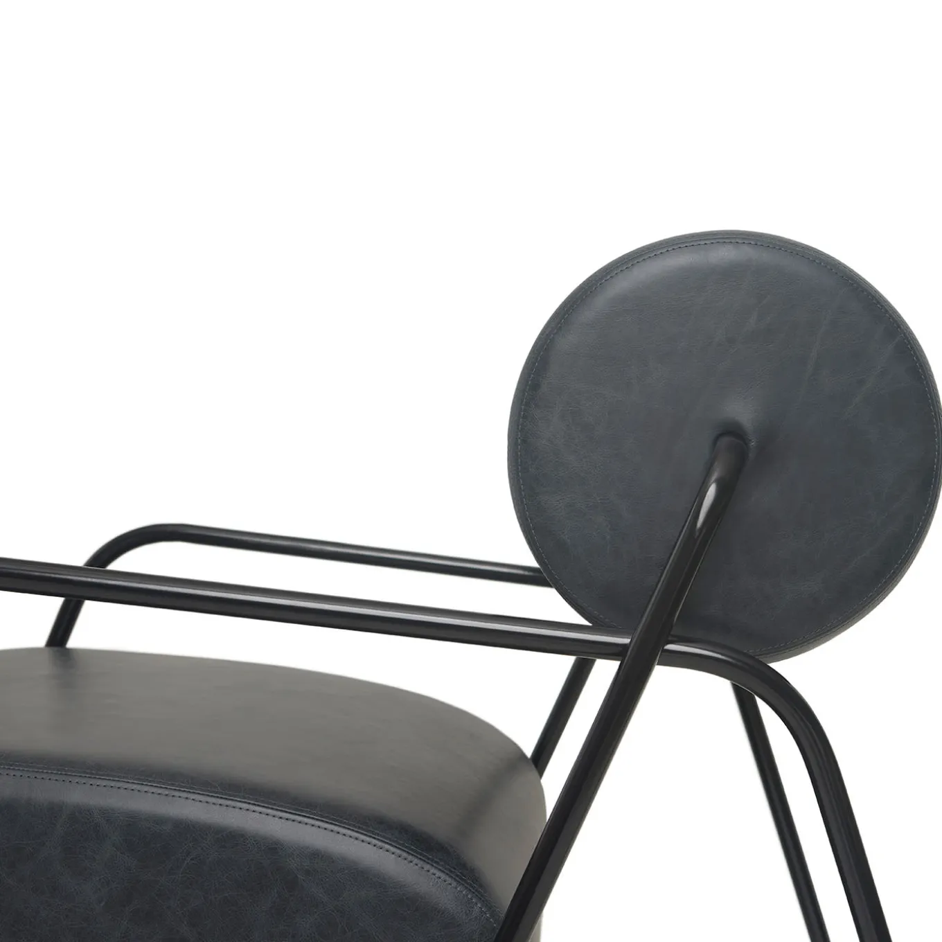Kate Black Leather Lounge Chair and Pouf