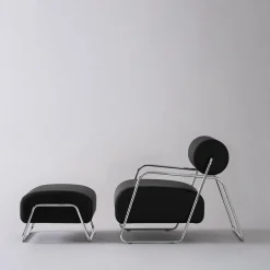 Kate Style Black Leather Lounge Chair with Footrest