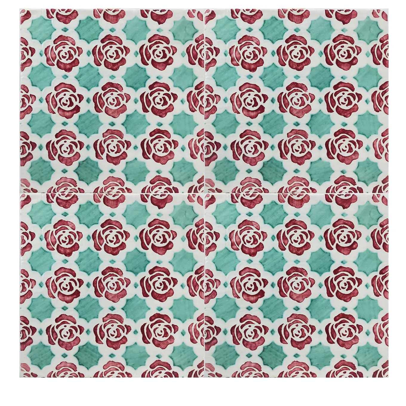 Kimeya Rosina Red and Green Set of 4 Tiles by Vincenzo Messina