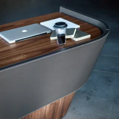 Klip solid Walnut wood and Olimpia Leather Desk by Karim Rashid