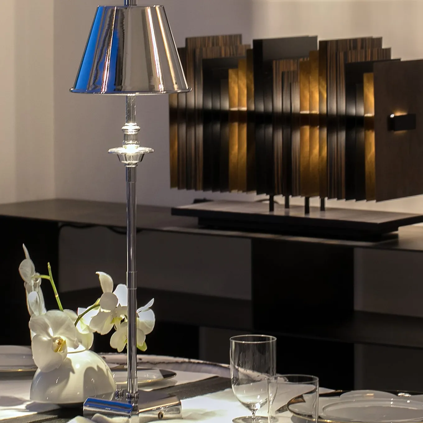 Kuma S Chrome Table Lamp by Michele Bönan