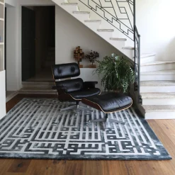Labirinto Gray New Zealand Wool & Tencel Rug by Ken Scott