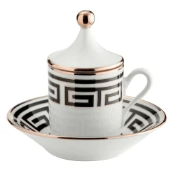 Labirinto Nero Set of 2 Espresso Cups with Lids and Saucers