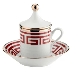 Labirinto Scarlatto Set of 2 Espresso Cups with Lids and Saucers