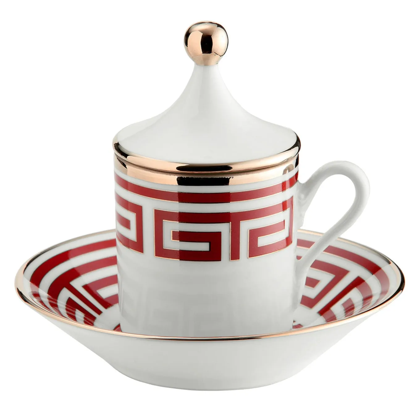 Labirinto Scarlatto Set of 2 Espresso Cups with Lids and Saucers