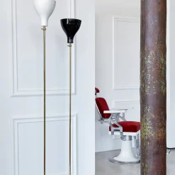 Lady V Black and White Tall Floor Lamp in Brass