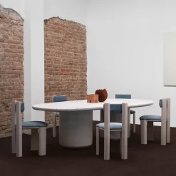Laghi II Carrara Marble & Glossy wood Dining Table by Artefatto Design Studio