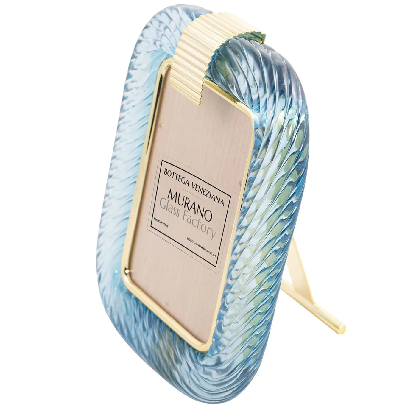 Laguna Light Blue Twisted Glass with Glossy Brass Structure Frame