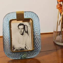 Laguna Light Blue Twisted Glass with Glossy Brass Structure Frame