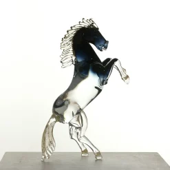 Large Black Glass Rearing Horse