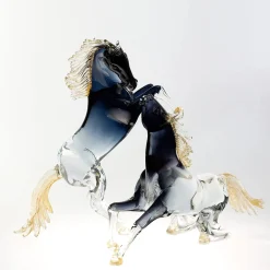 Large Black Glass Rearing Horse